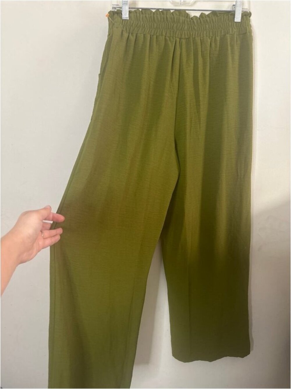 Green Tie Waist Crinkle Wide Leg Trousers - Picture 2 of 2